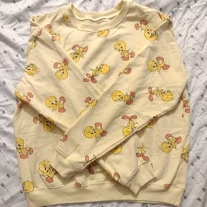 Warner Bros Looney Tunes Pastel Yellow Tweety Bird Sweatshirt, Size XL
